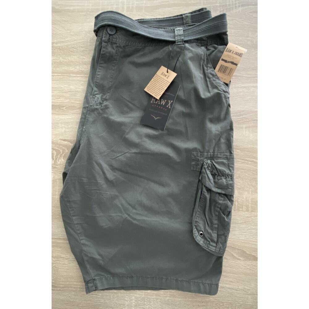 Raw X Jeans Men's Big & Tall 52W Belted Double Pocket Cargo Shorts Gray NEW